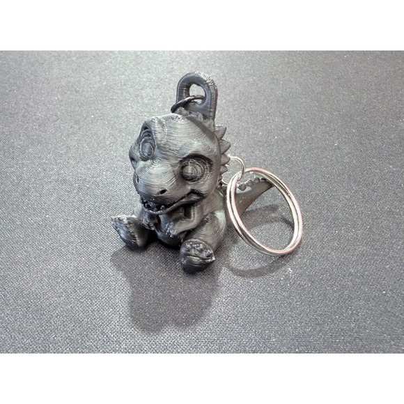 Handmade Accessories - 3D Printed Baby Dinosaur Keychain Metallic Charcoal Cute T-Rex Accessory